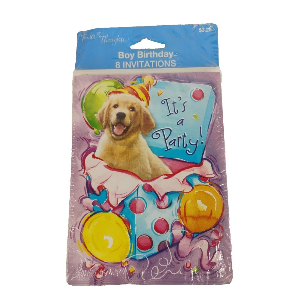 Vintage NOS Tender Thoughts Its A Party‎ Birthday Invitations Puppy Kids General